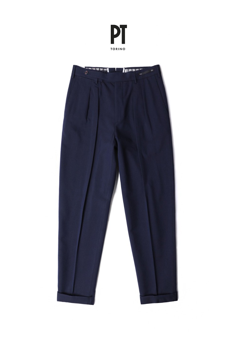 PT CINEMATOGRAFO Two tuck Pleated Pants-Navy