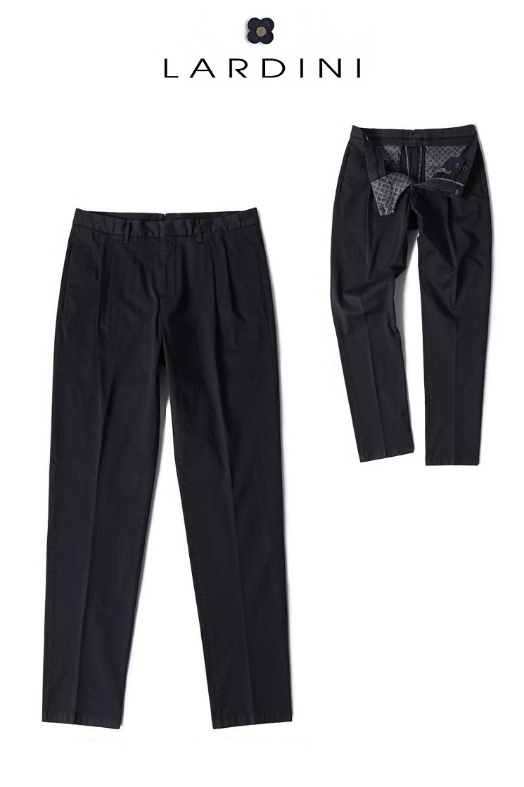 LARDINI Signature Two Tuck Tailored Cotton Pants-Black