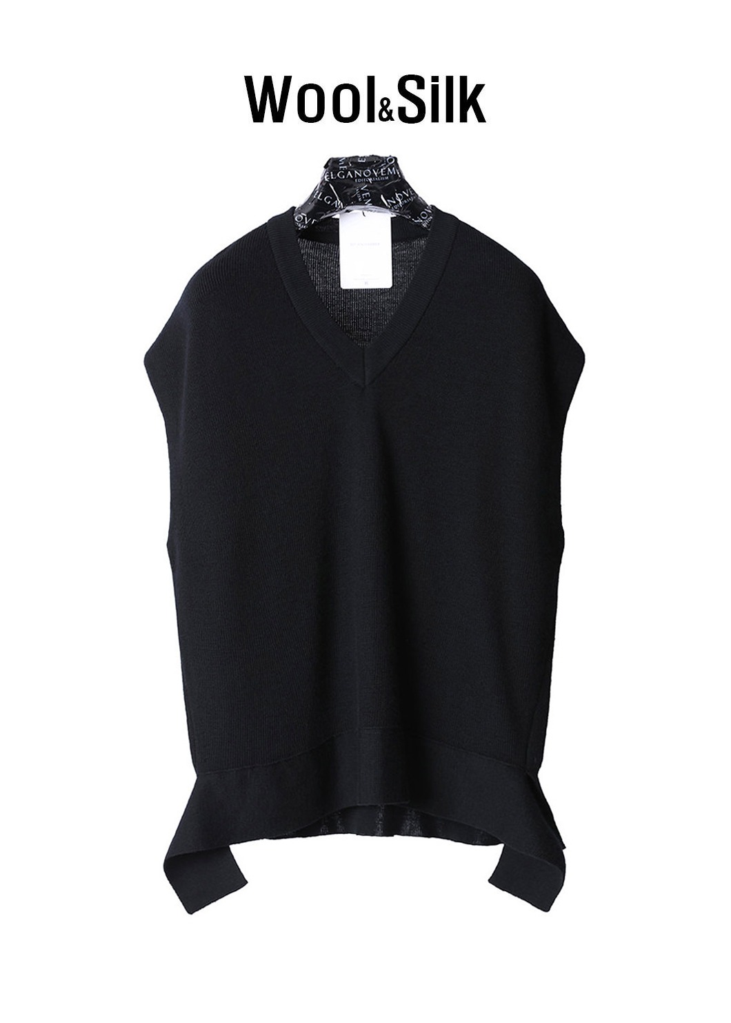 WOOL SILK Tassel Knit Vest-Black